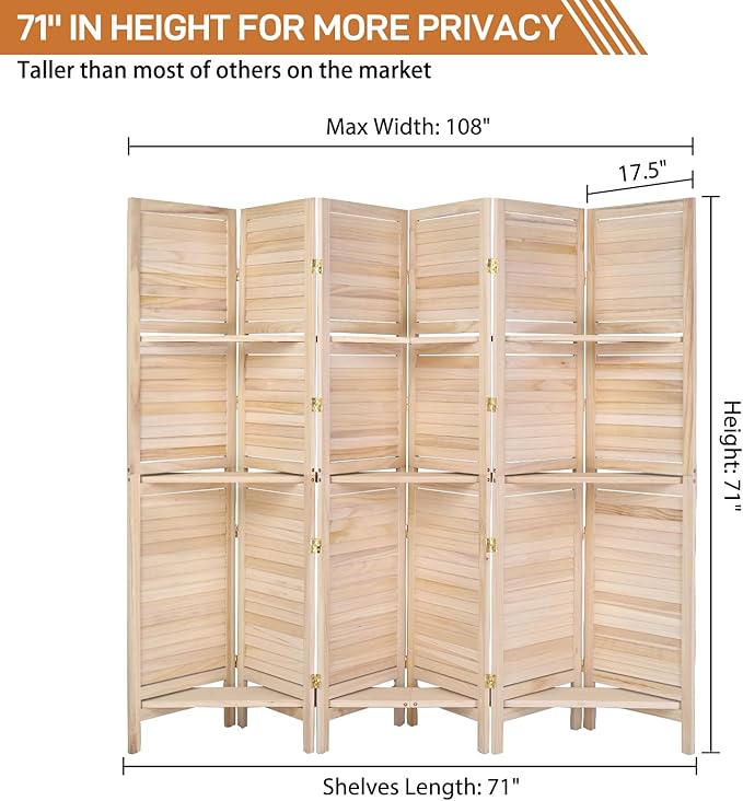 Bonnlo 6 Panels Wood Room Divider