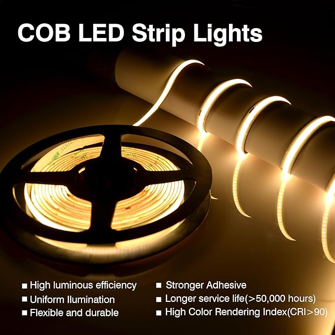 Pandery COB LED Strip Lights Warm White, 24V Dimmable led Light Strip KIT