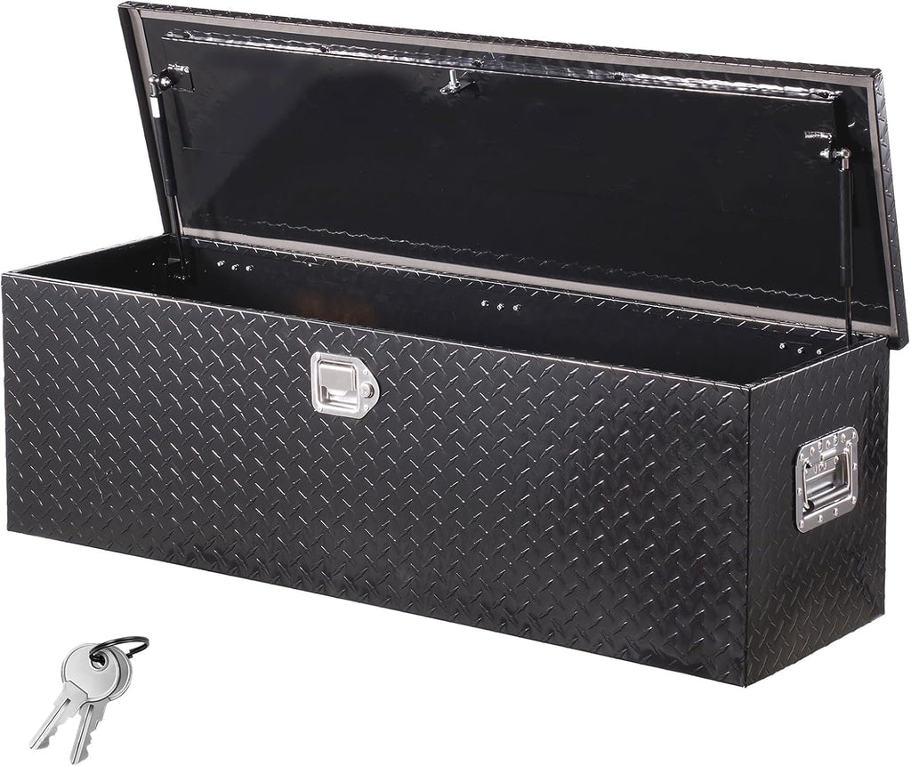 VEVOR Heavy Duty Aluminum Truck Bed Tool Box, Diamond Plate Tool Box with Side Handle and Lock Keys, Storage Toolbox Chest Organizer for Trailer, Pickup, Truck Bed, RV, 49"x15"x15", Black