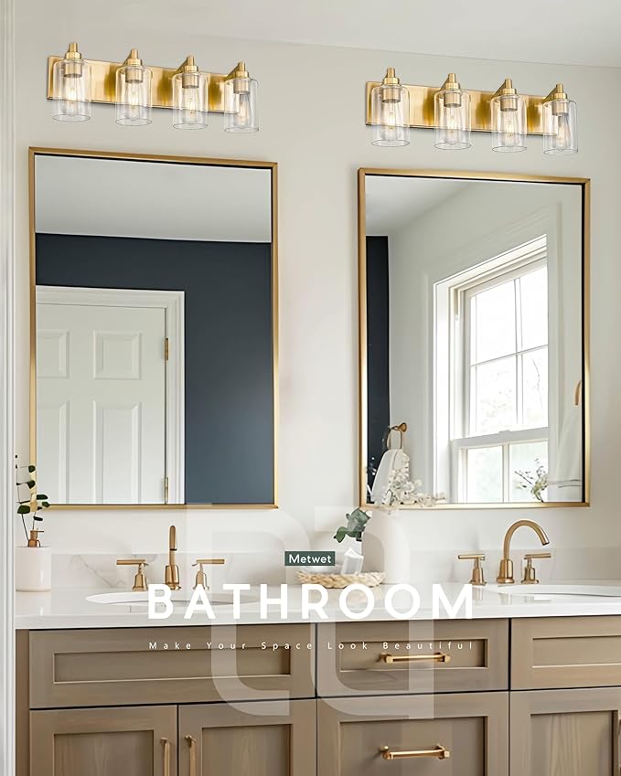 METWET 4-Light Bathroom Light Fixtures, Brushed Gold Vanity Light