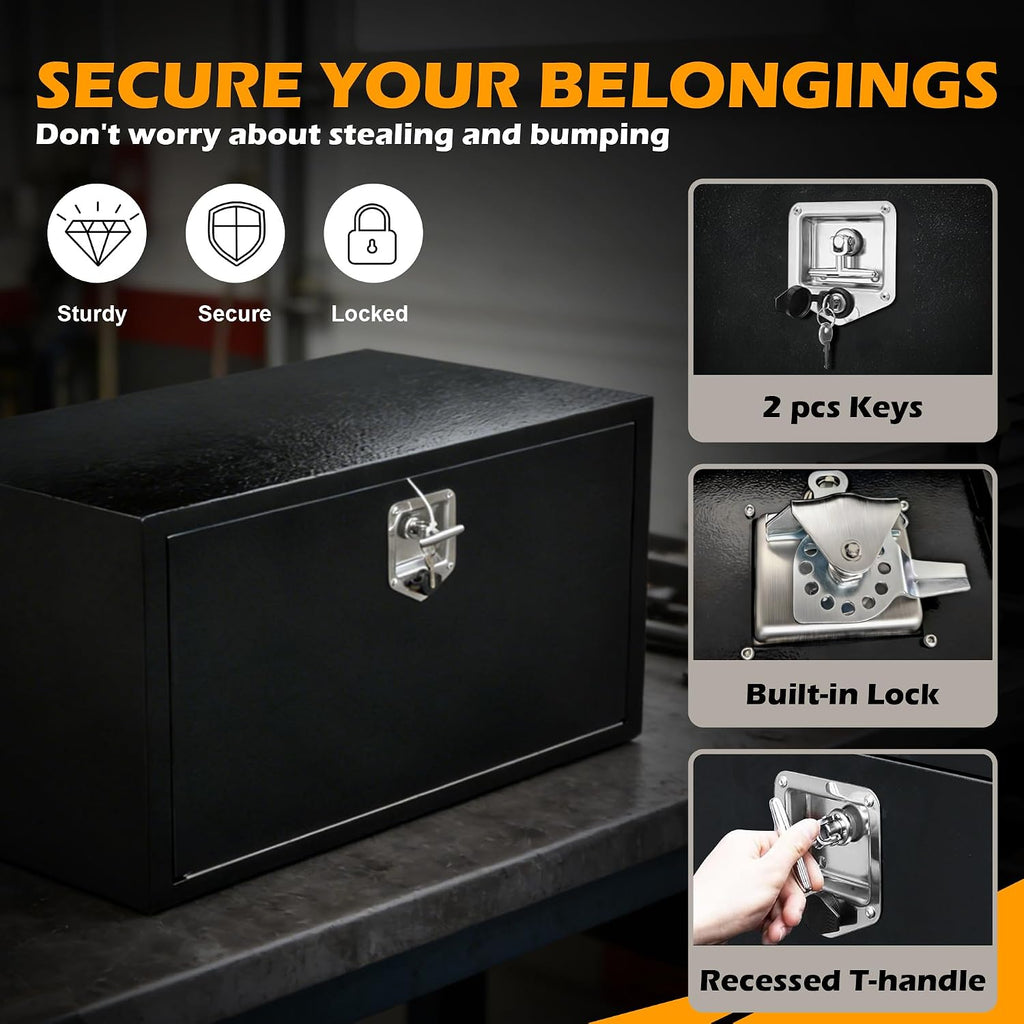 24" underbody truck tool box, heavy-duty steel, lockable, close-up detail