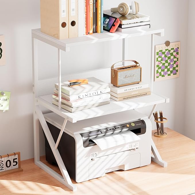 aboxoo Printer Stand for Desk, Desktop Printer Shelf Large 3-Tier Multi-Purpose