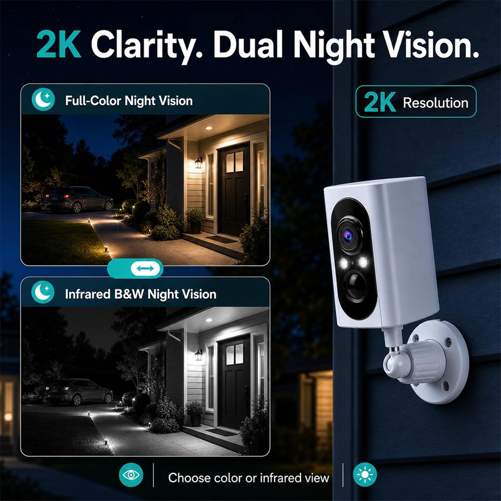 355° Pan Rotate Camera 1 Pack, 2K Video, Security Cameras Wireless Outdoor