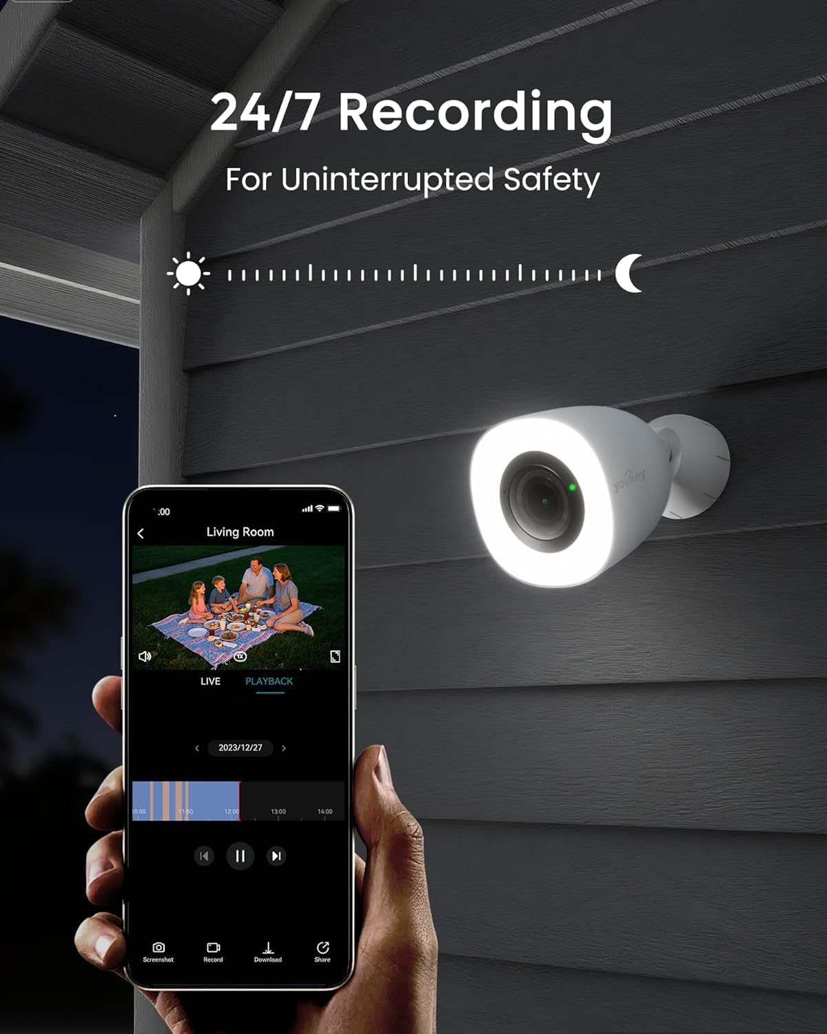 youkey 2.5k outdoor security camera, color24 daylike clarity, close-up detail