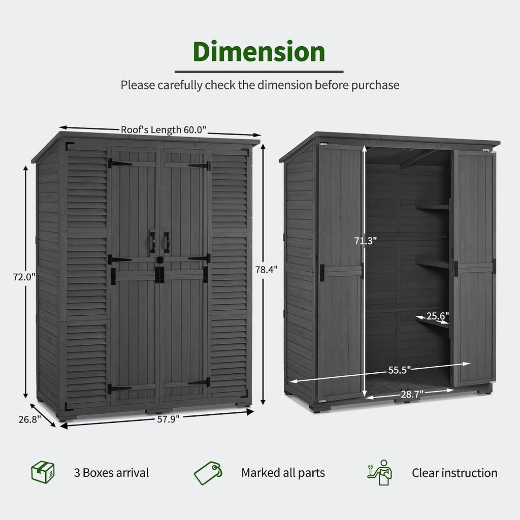 macrout outdoor storage cabinet with shelves, wood garden, side view
