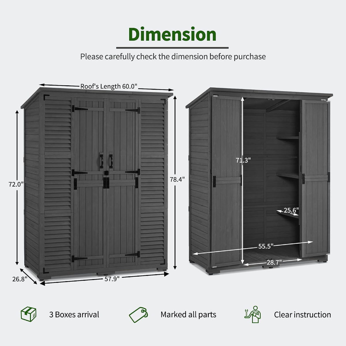 macrout outdoor storage cabinet with shelves, wood garden, side view