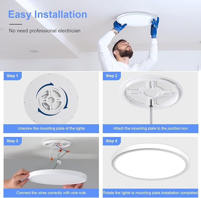 hunhun 6 Pack 16 Inch Dimmable LED Flush Mount Ceiling Light 4800LM Round Light