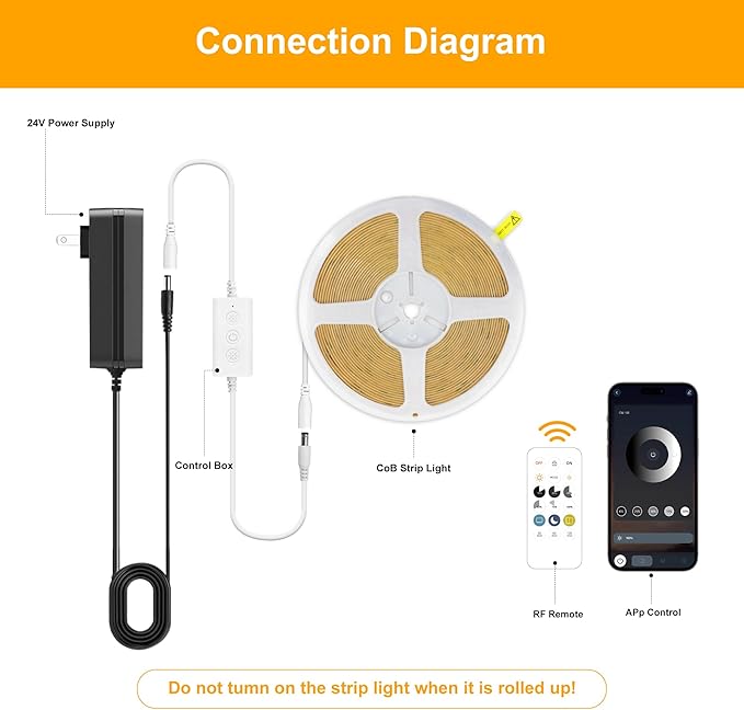 Pandery COB LED Strip Lights Warm White, 24V Dimmable led Light Strip KIT