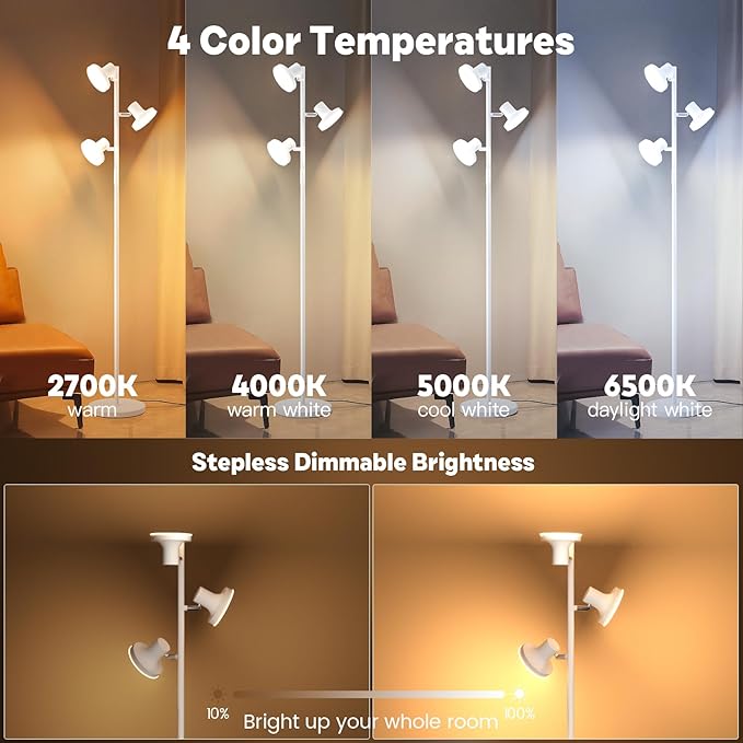 SIBRILLE 36W LED Tree Floor Lamp, Modern Dimmable Standing Lamp