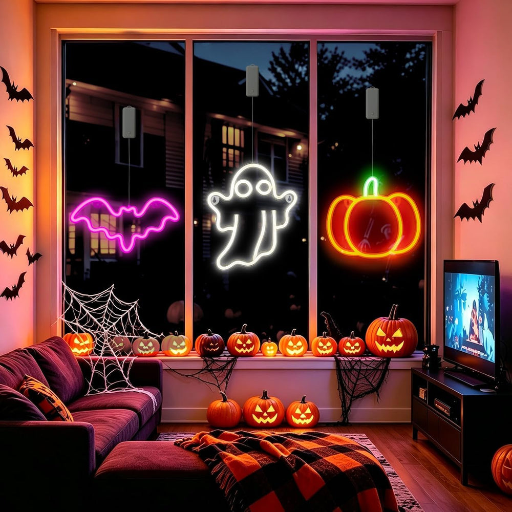 3Pack Rechargeable Halloween Window Lights,4/6/12H Timer,Sharp Outlines