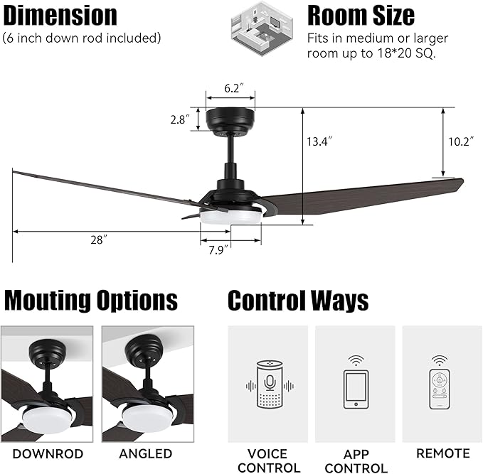 SMAAIR 56 Inch Smart Ceiling Fan