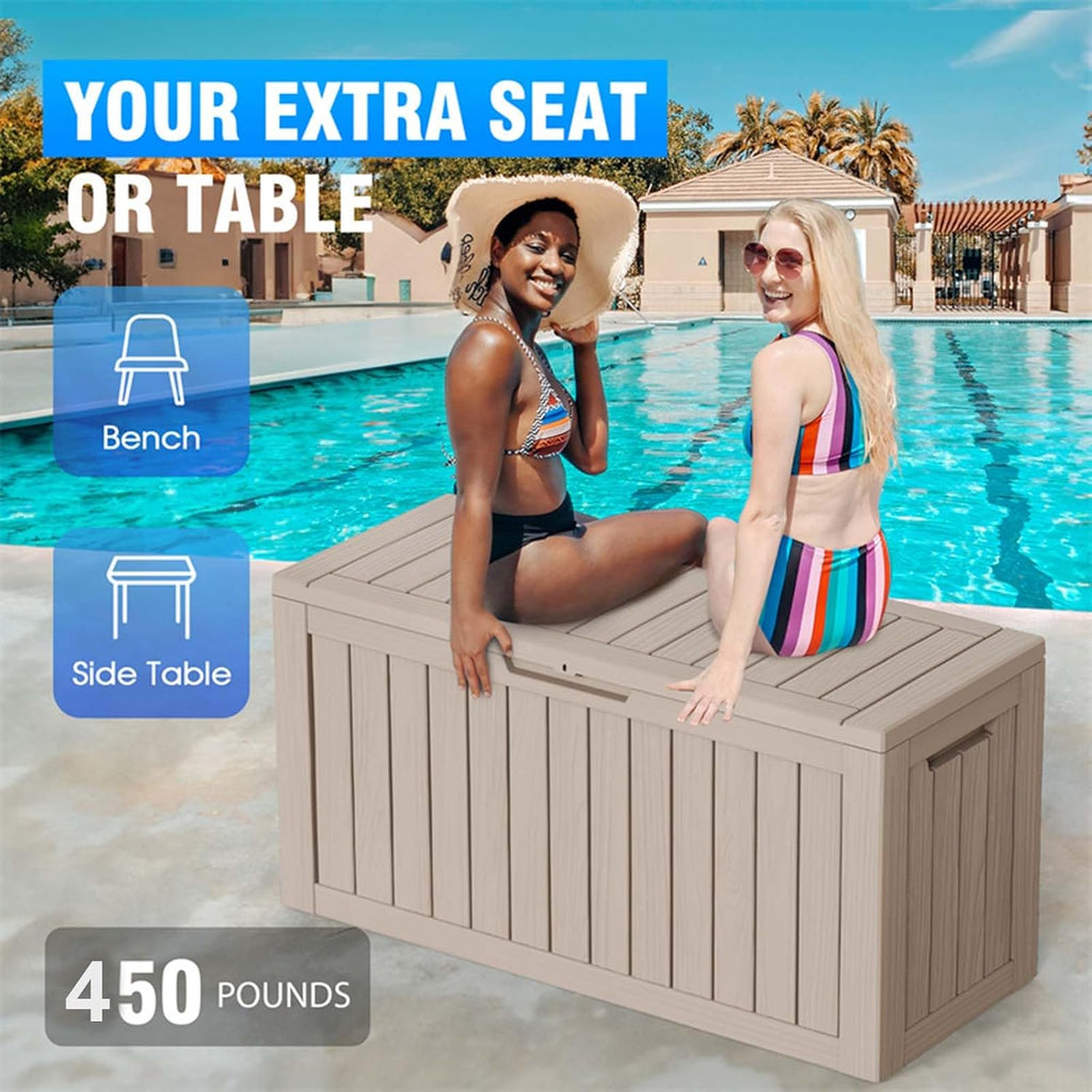 80 gallon outdoor deck box, lockable waterproof outdoor, side view