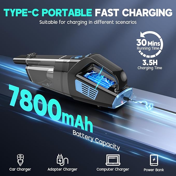 CKIKH Handheld Vacuum Cordless, 15000PA Strong Suction Hand Held Car Vacuum
