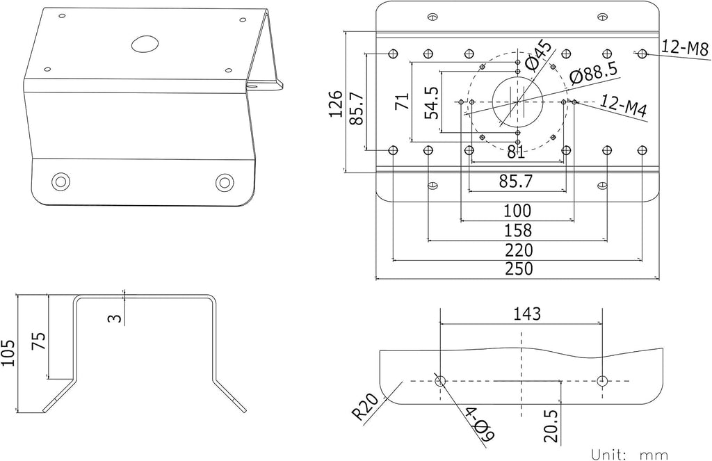 kenuco cm ds-1276zj universal corner bracket most hik-compatible, close-up detail