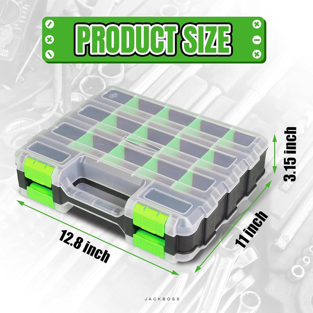 jack boss tool box with transparent lid, double shown in use