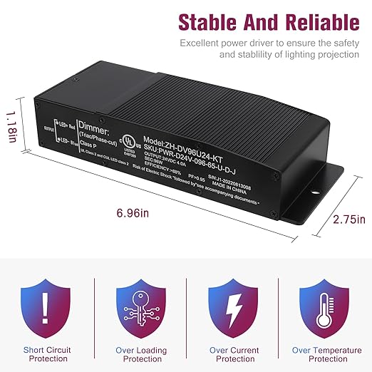 EMITEVER Dimmable LED Driver, 96W 24V Triac Power Supply, AC to DC LED