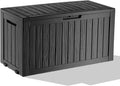 90 Gallon Waterproof Resin Outdoor Storage Box, Lockable Deck Storage Container for Patio Furniture, Garden & Pool Supplies, Black