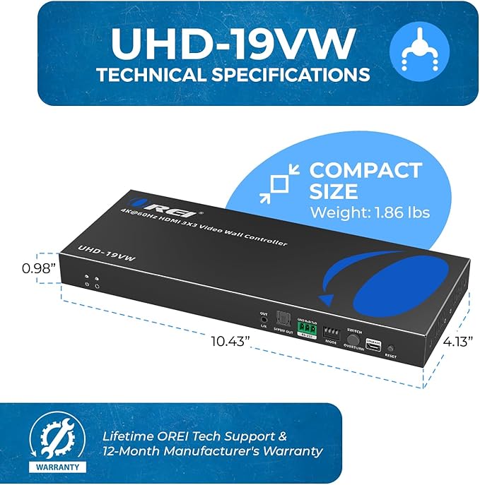 OREI 4K 3x3 Video Wall Controller – HDMI & USB-C Video Wall Processor, 1080p