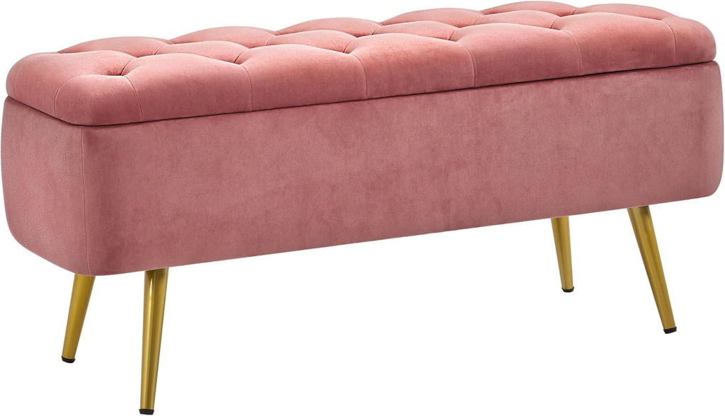 Yaheetech Storage Ottoman Bench for Bedroom, Velvet End of Bed Bench, Pink