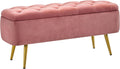 Yaheetech Storage Ottoman Bench for Bedroom, Velvet End of Bed Bench, Pink