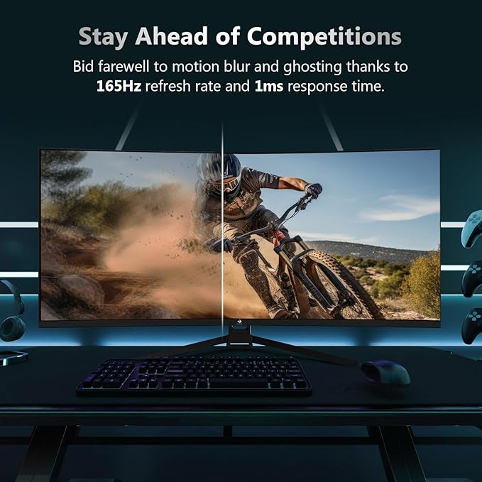 Z-Edge 34" Curved Gaming Monitor, WQHD 1440P 165Hz 144Hz PC Monitor, MPRT 1ms