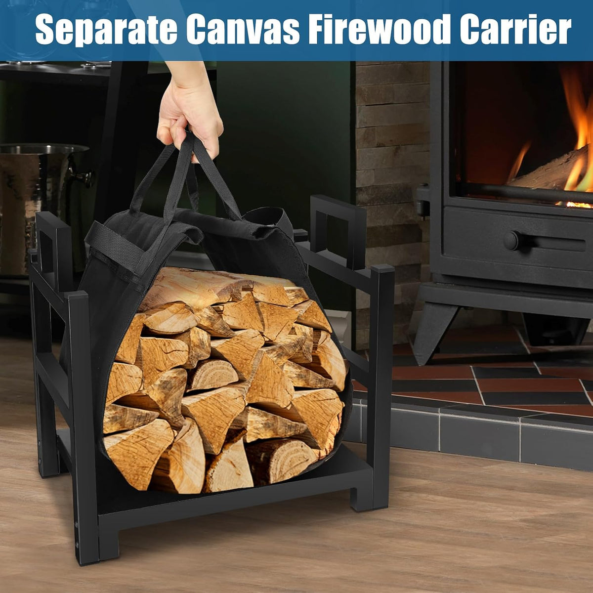 mofeez firewood rack log holder indoor with wood shown in use
