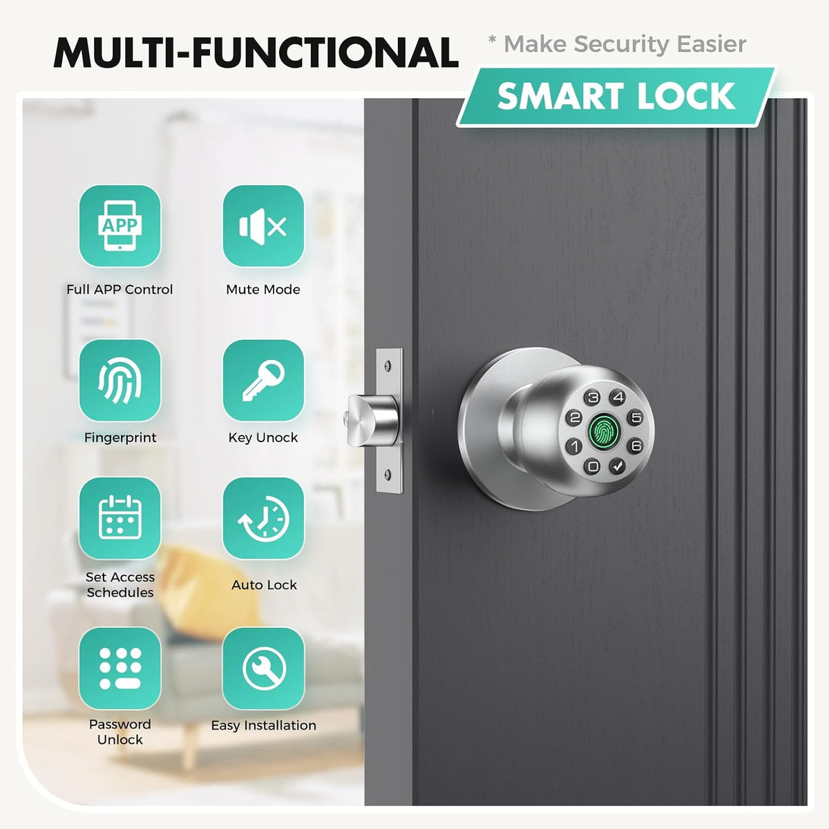 hei liang fingerprint door lock, biometric smart door shown in use