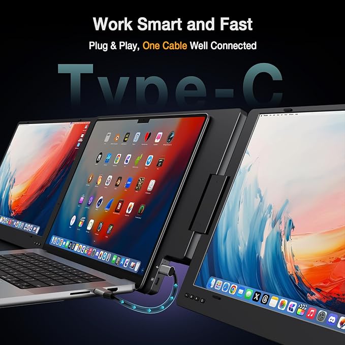 KYY 15.6" Laptop Screen Extender, 1080P FHD IPS Portable Monitor, One Cable