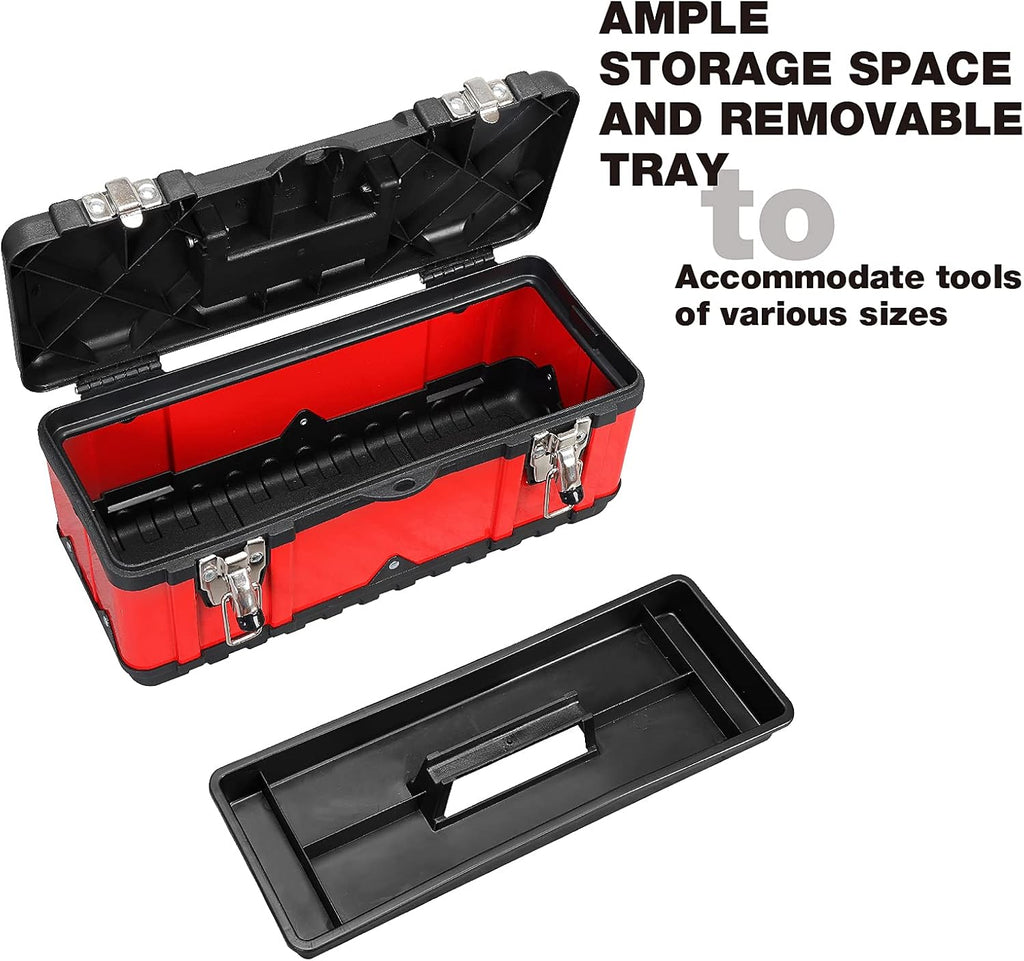 Jack Boss Steel Tool Box 15.5 Inch Small Portable Tool Organizer Box with Built-in Short Non-slip Handle Car Box with Removable tray (Pack of 2)