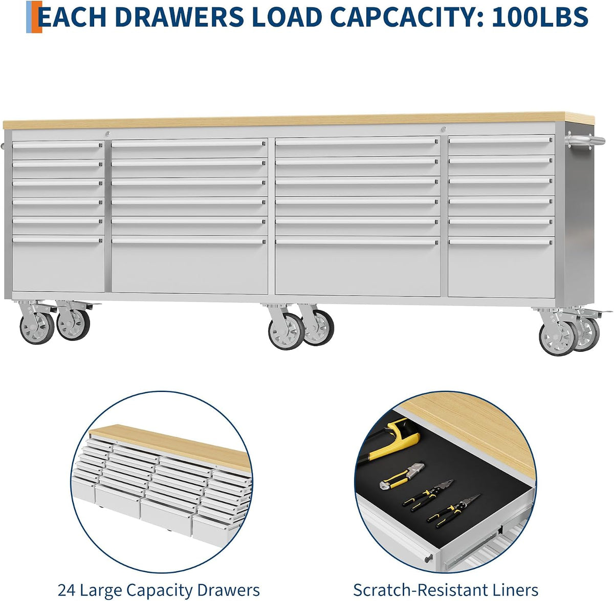 96 inch tool chest, rolling tool cabinet with, close-up detail