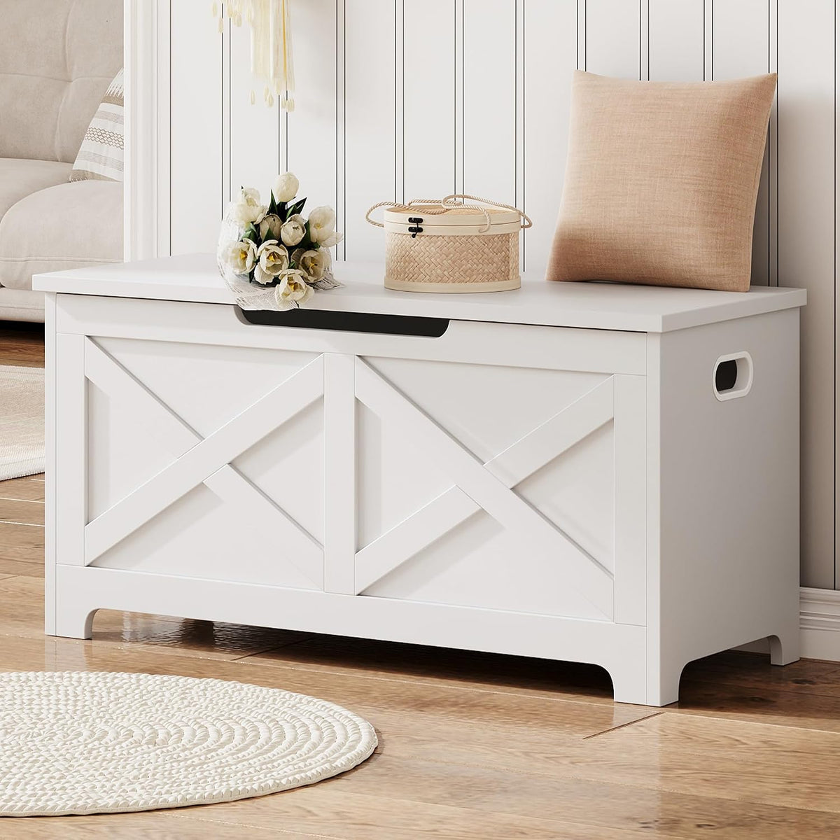 gaomon 39.4" storage chest, storage bench with safety, side view
