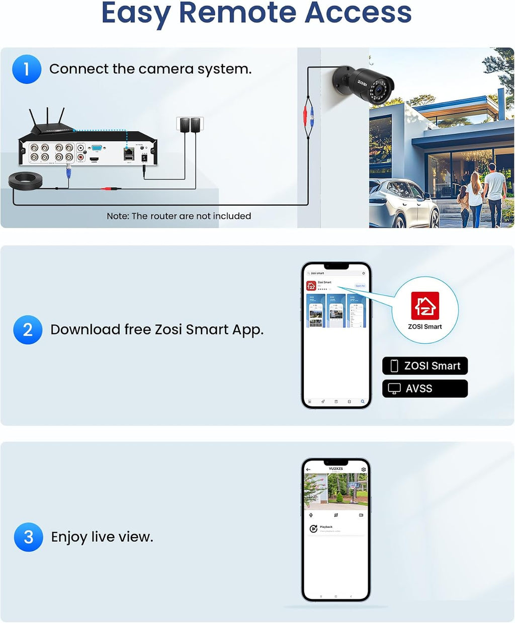 zosi 3k lite wired security camera system, 4 on a desk or shelf