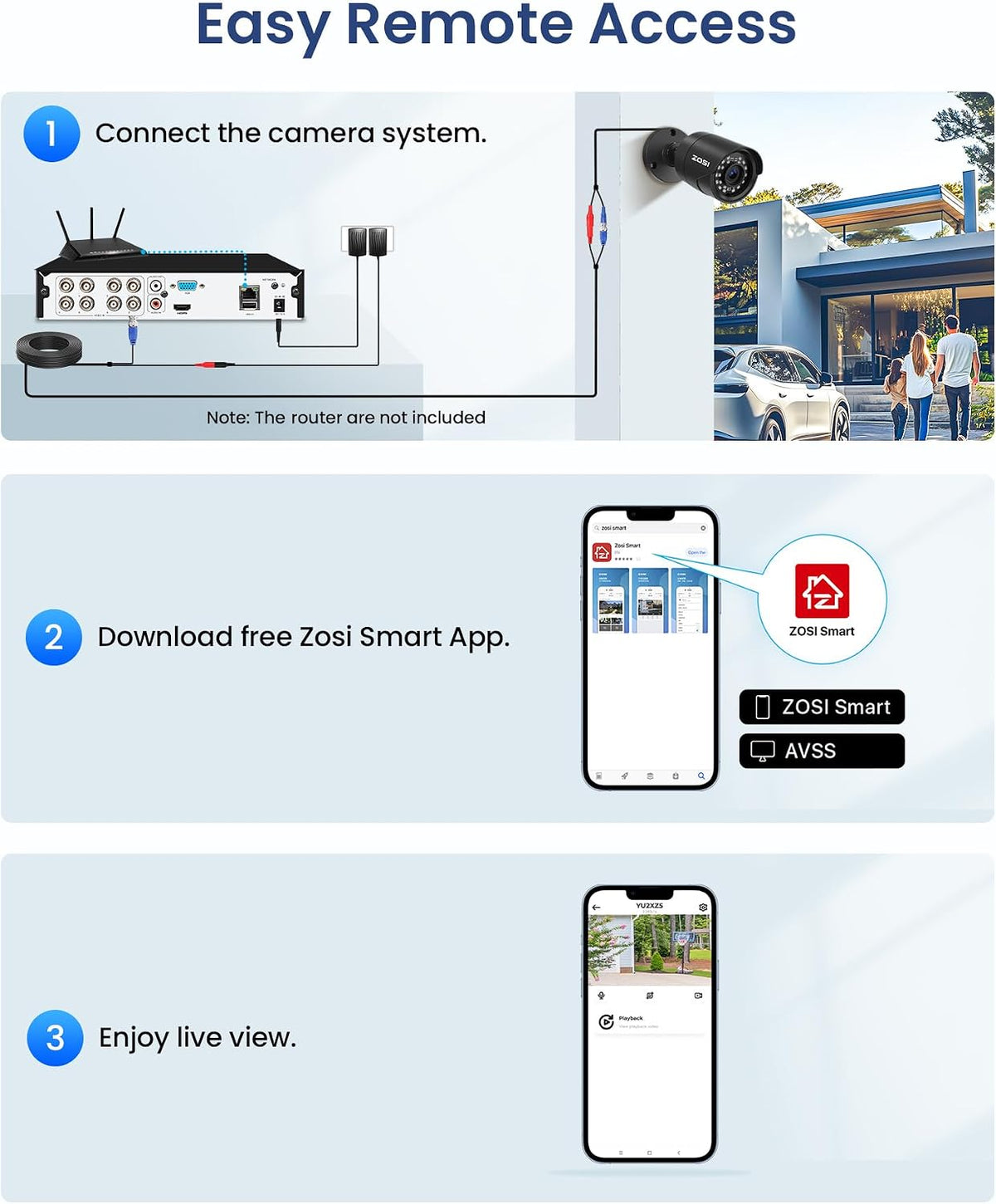 zosi 3k lite wired security camera system, 4 on a desk or shelf