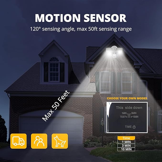 UME 2 Pack 19W LED Flood Light Motion Sensor Outdoor, 2 Adjustable Head