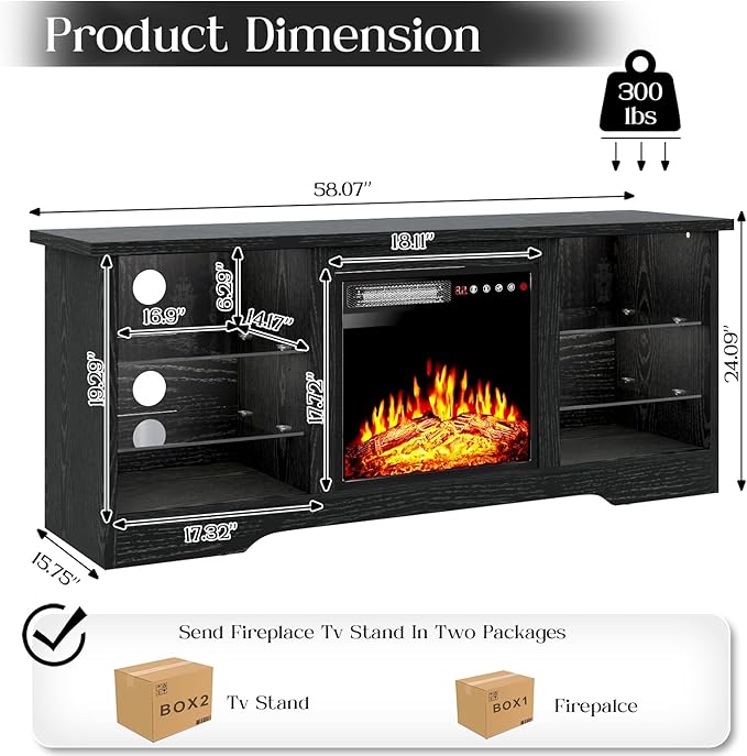 VITESSE 58 Inches Fireplace TV Stand