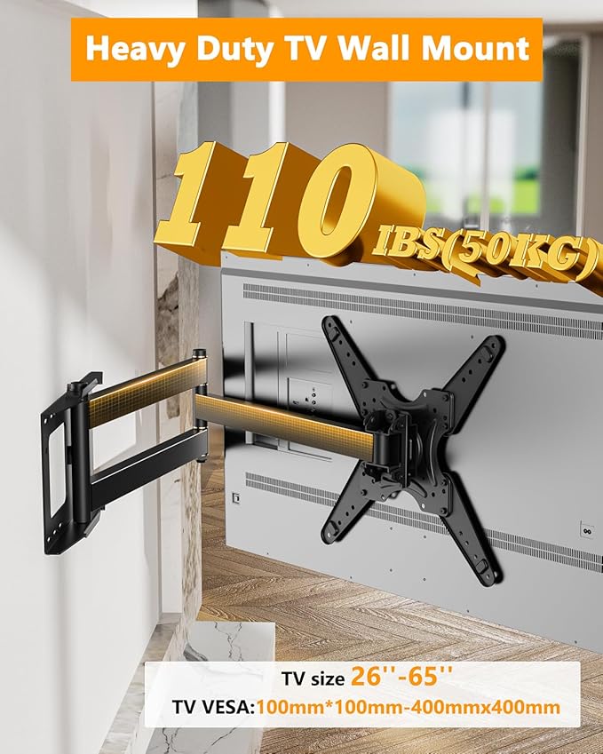 Extra Long Arm TV Wall Mount 48'' Extension, Rotating TV Wall Mount 180° Heavy