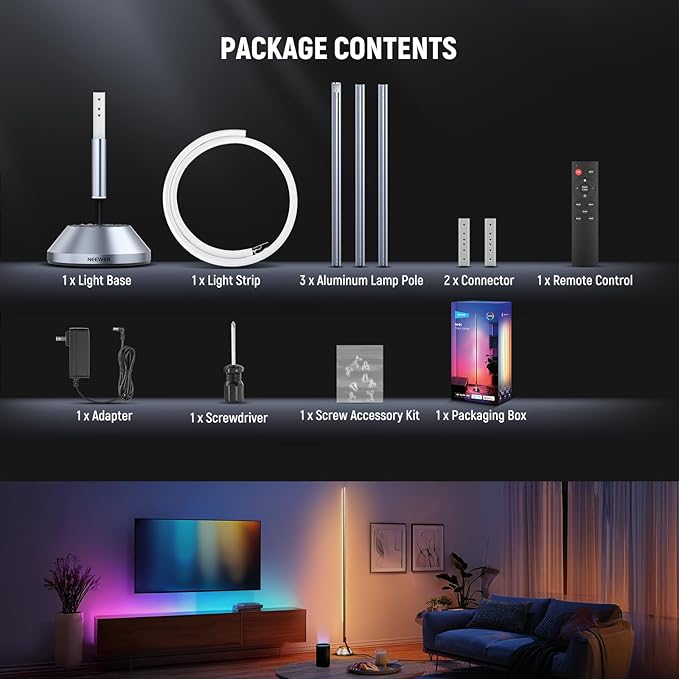 NEEWER Smart RGBW Floor Lamp, 1500lm LED Standing Corner Light Compatible