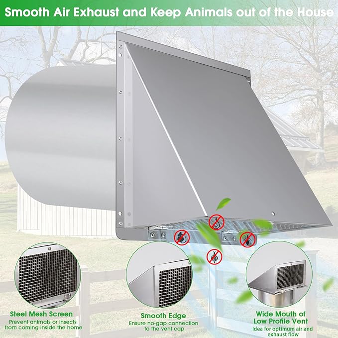10 Inch Wall Vent Exhaust Vent Cover, Hooded Wall Vent