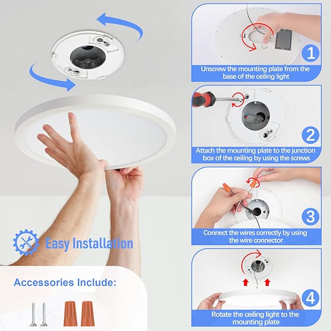 SunRider 4-Pack LED Flush Mount Ceiling Light Fixture, 5000K Daylight White