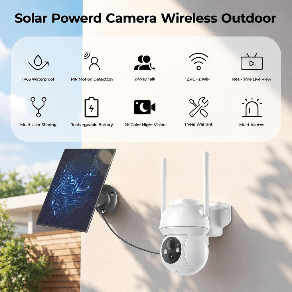 2k solar security cameras wireless outdoor, 2.4ghz wifi shown in use