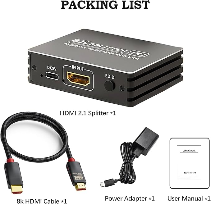 HDMI 2.1 Splitter 1 in 2 Out 4K 120Hz