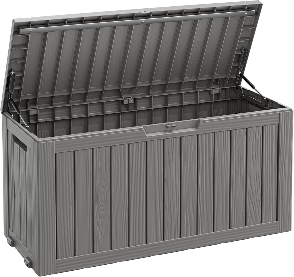 Fancyango 90 Gallon Large Outdoor Storage Deck Box Waterproof, Grey