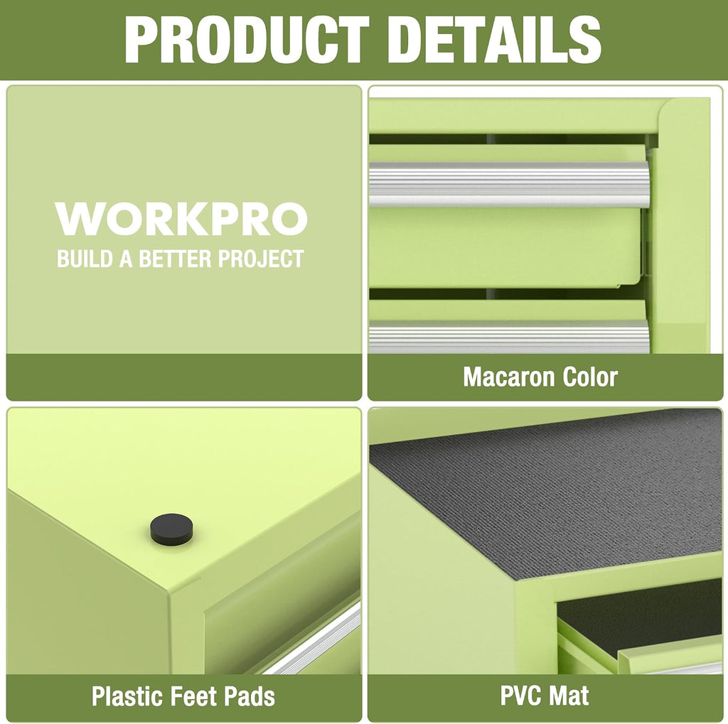 workpro 12.5" mini metal tool box with 2, close-up detail