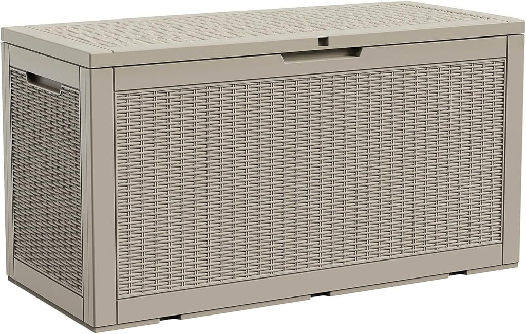155Gal Outdoor Storage Box, Lockable Grey Deck Box with Hydraulic Lid