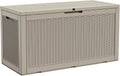 155Gal Outdoor Storage Box, Lockable Grey Deck Box with Hydraulic Lid