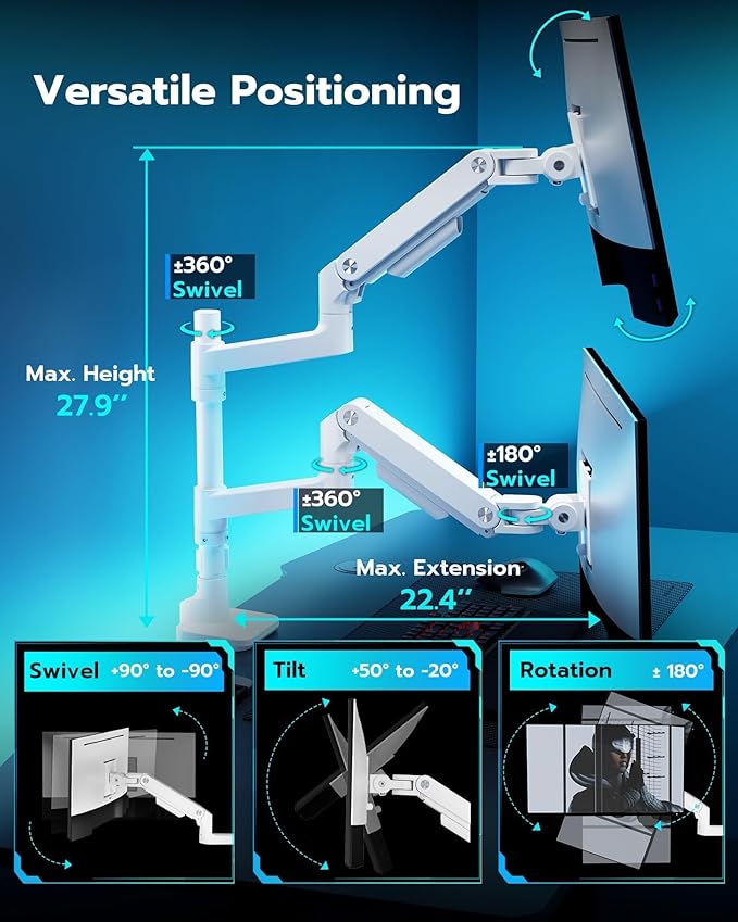 ARES WING Dual Monitor Stand for Ultrawide Heavy Duty Curved Monitor Stacking