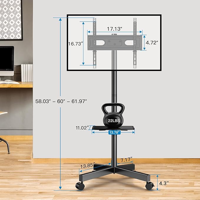 PERLESMITH Mobile TV Stand for 23-60 Inch LCD LED Flat/Curved Screen TVs