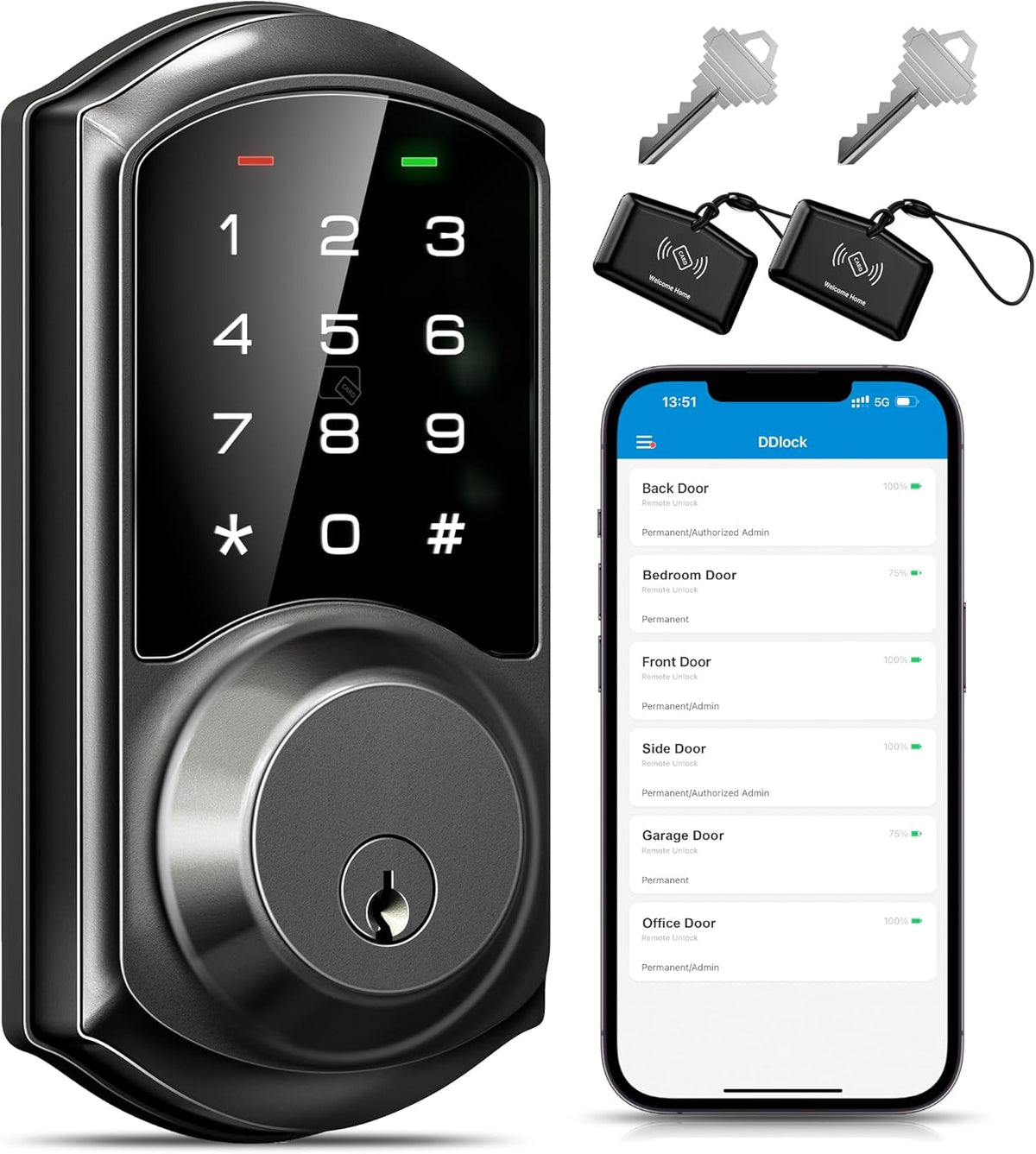 Veise VE06 Smart Lock for Front Door, App Control, Matte Black