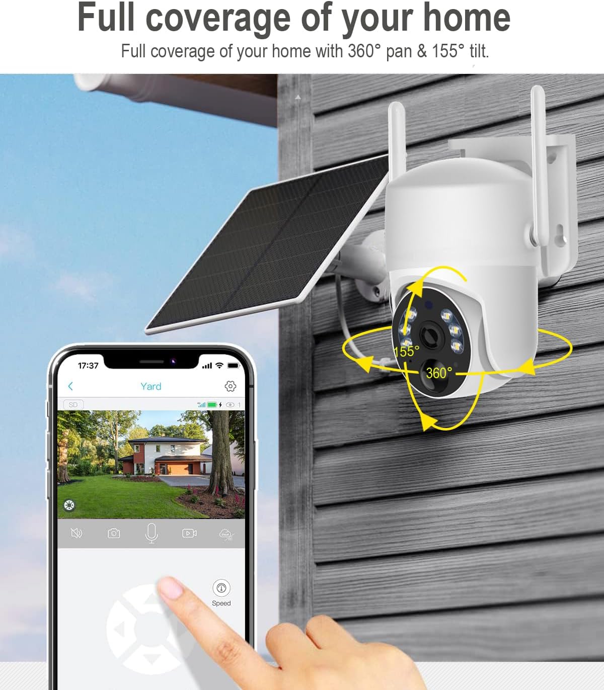 sky tower 2k solar security camera outdoor, wireless shown in use