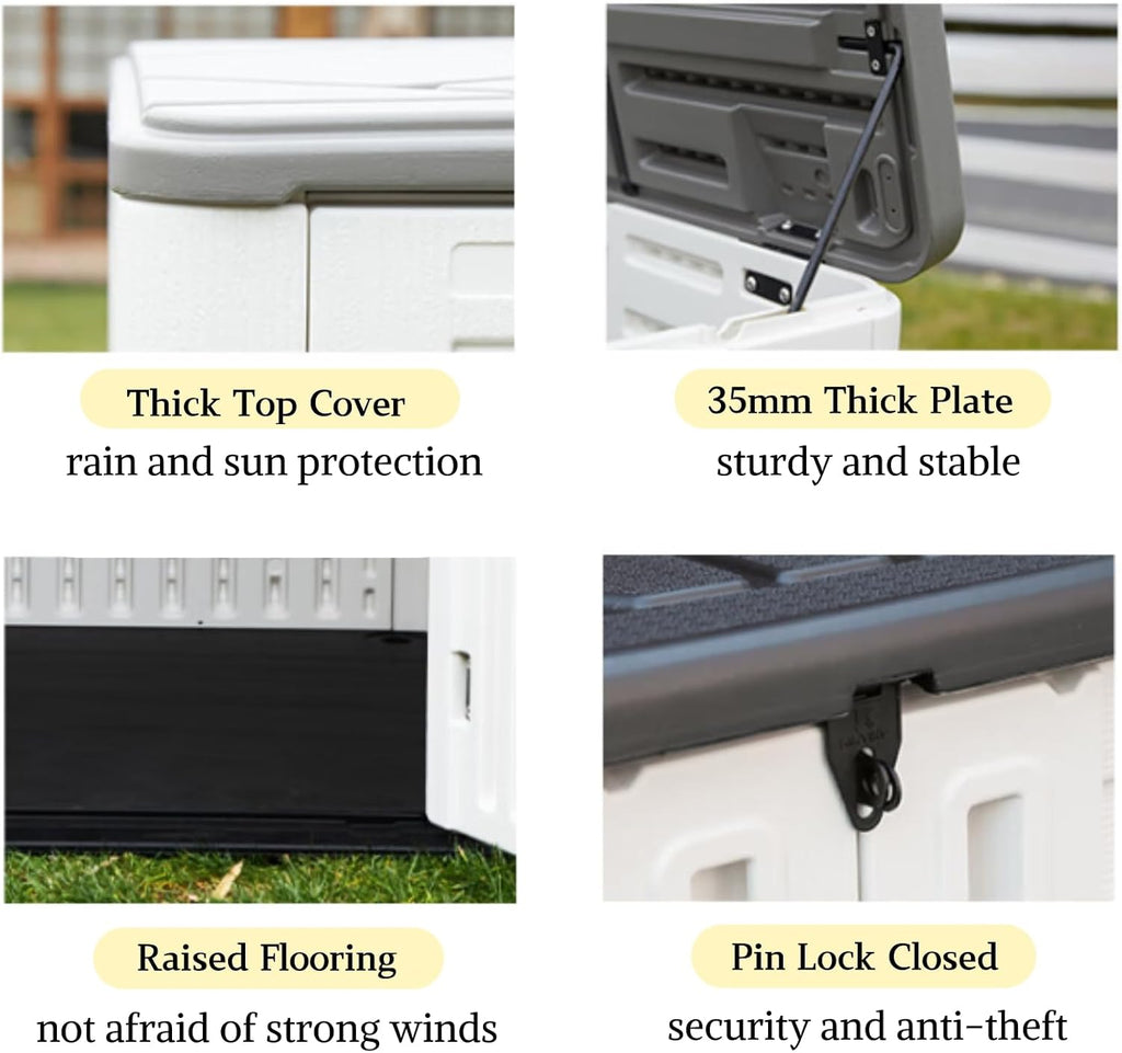 zzm large 67 cu.ft waterproof storage shed, outdoor showing dimensions